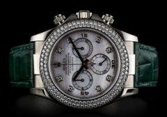 Rolex Daytona Pink Mother of Pearl Dial Diamond Original Green Leather Strap
