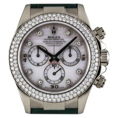 Rolex Daytona Cadran nacre rose Diamant Original Bracelet cuir vert