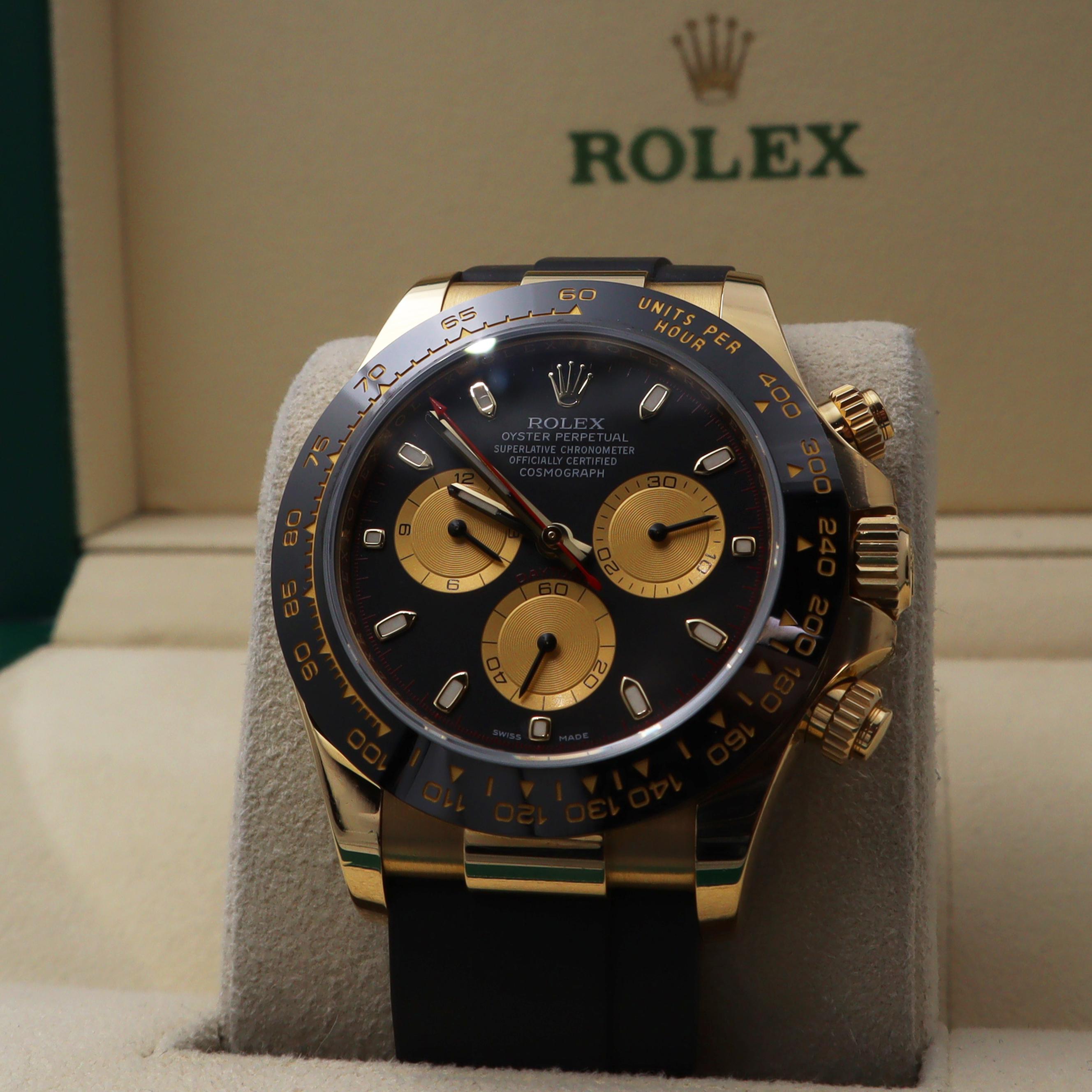 Uomo NUOVO Rolex Daytona Pual Newman Newest 18K Yellow Gold Black Dial Watch 126518LN in vendita