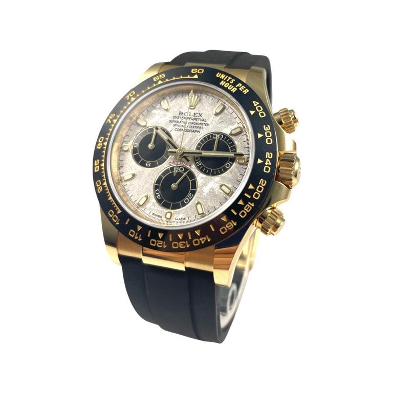 Rolex Daytona Ref. 116518LN Gelbgold 'Meteorit-Zifferblatt' Uhr Gummiarmband  im Angebot bei 1stDibs