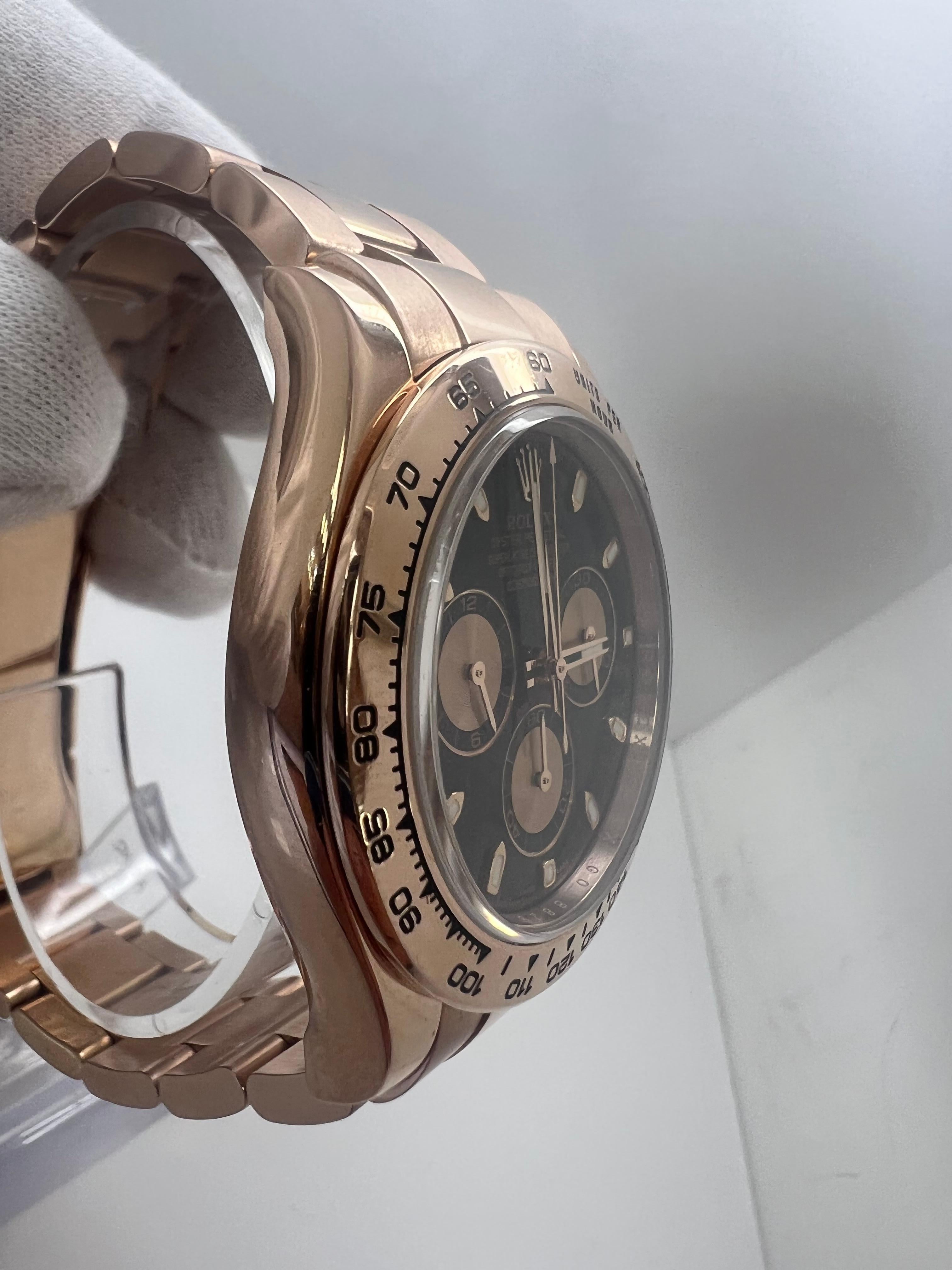 Rolex Daytona Roségold Schwarzes komplettes Set Herrenuhrset mit Zifferblatt (Ästhetizismus) im Angebot