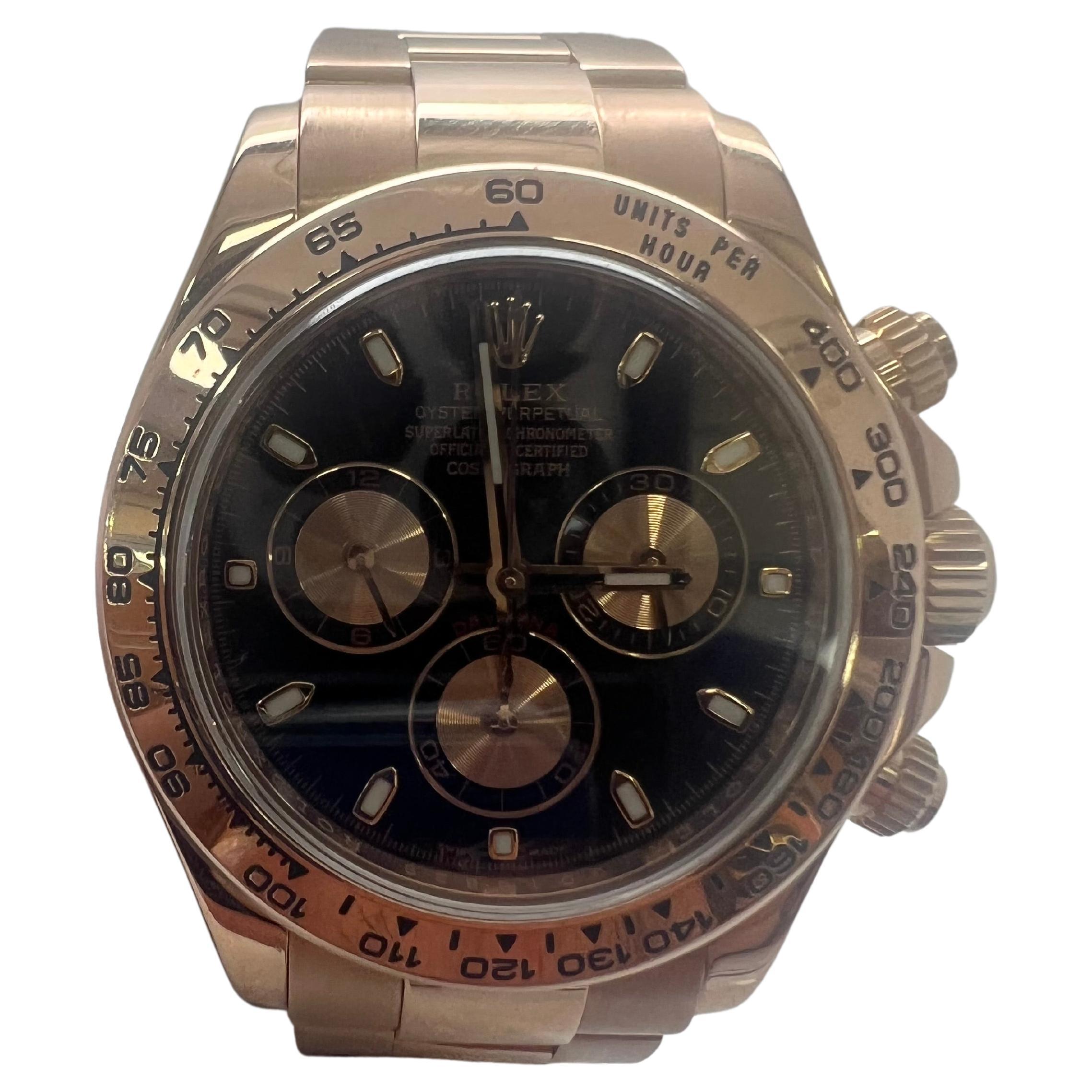 Rolex Daytona Rose Gold Black Dial Complete Set Mens Watch