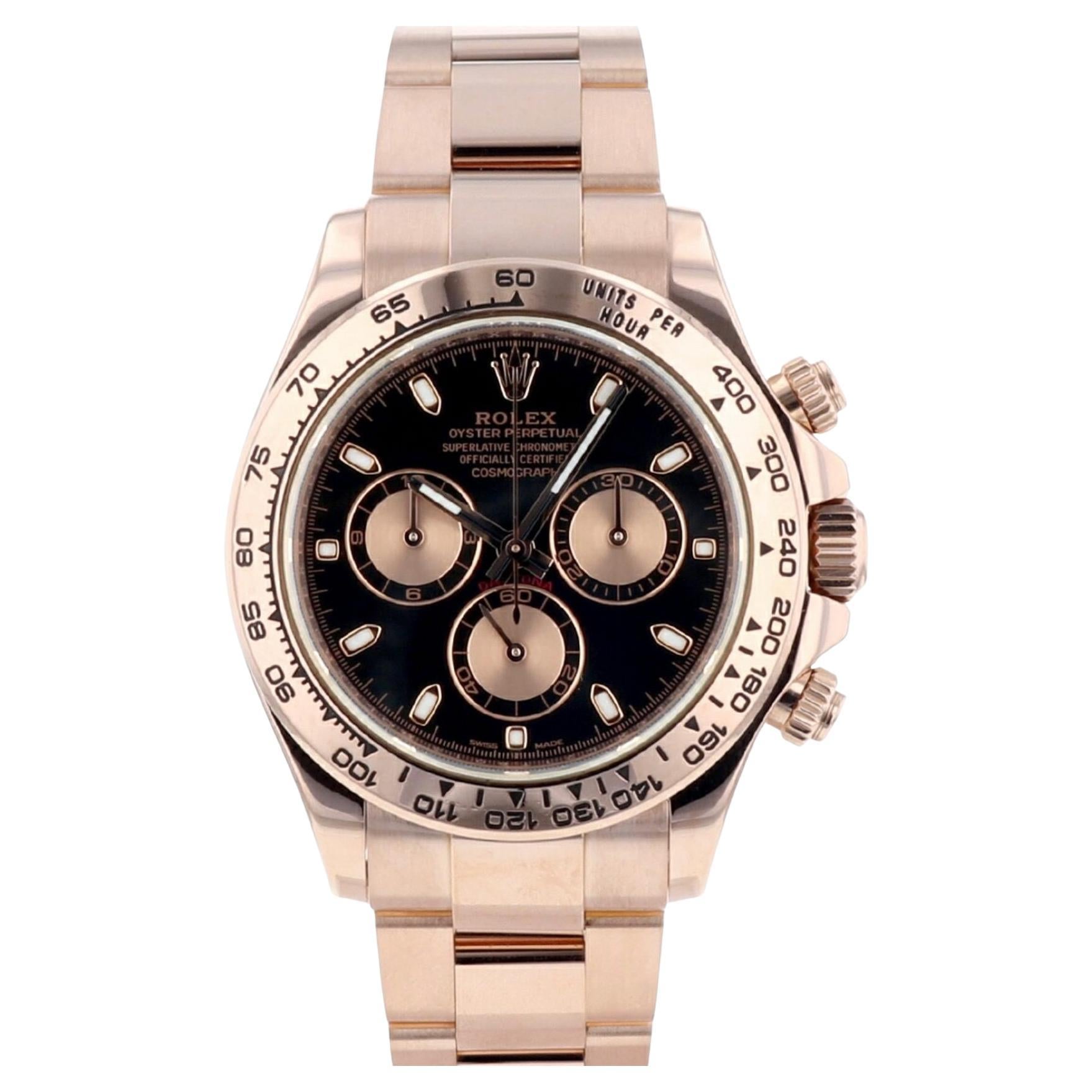 Rolex Daytona Rose Gold Watch Black and Rose Gold Dial 116505 Box and  Papers at 1stDibs