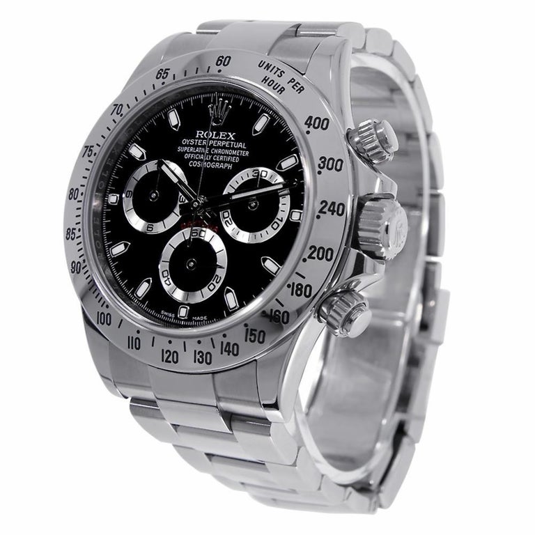 Rolex Daytona Stainless Steel Black Dial Watch 116520 For Sale at 1stdibs Stainless Steel Daytona For Sale
