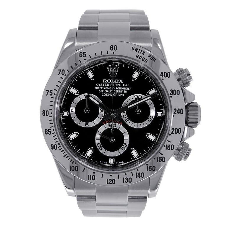 Rolex Daytona Stainless Steel Black Dial Watch 116520 For Sale at 1stdibs Stainless Steel Daytona For Sale
