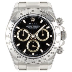Rolex Daytona Edelstahl-Uhr mit schwarzem Zifferblatt 116520