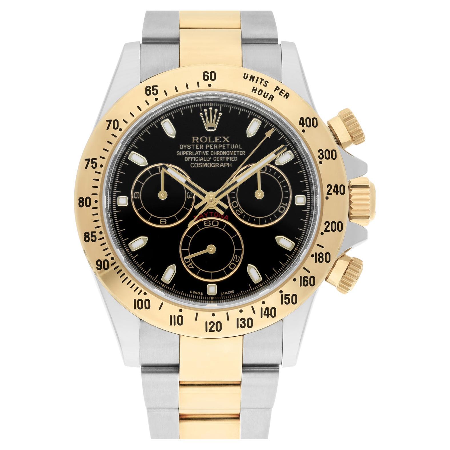 Rolex Daytona Stainless Steel Yellow Gold Black Dial Mens Watch 116523