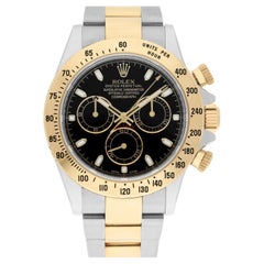 Used Rolex Daytona Stainless Steel Yellow Gold Black Dial Mens Watch 116523