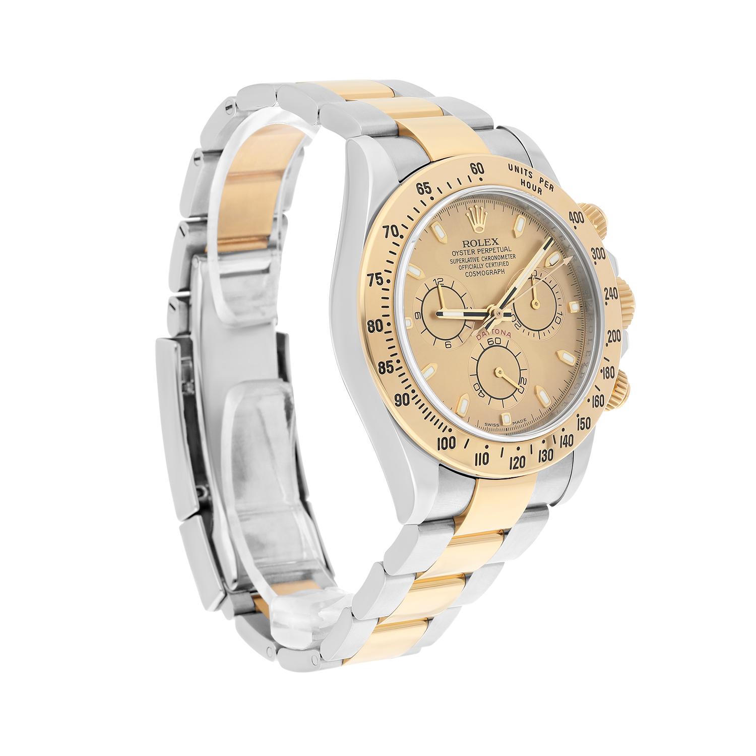 Modern Rolex Daytona Stainless Steel Yellow Gold Champagne Dial Mens Watch 116523 For Sale