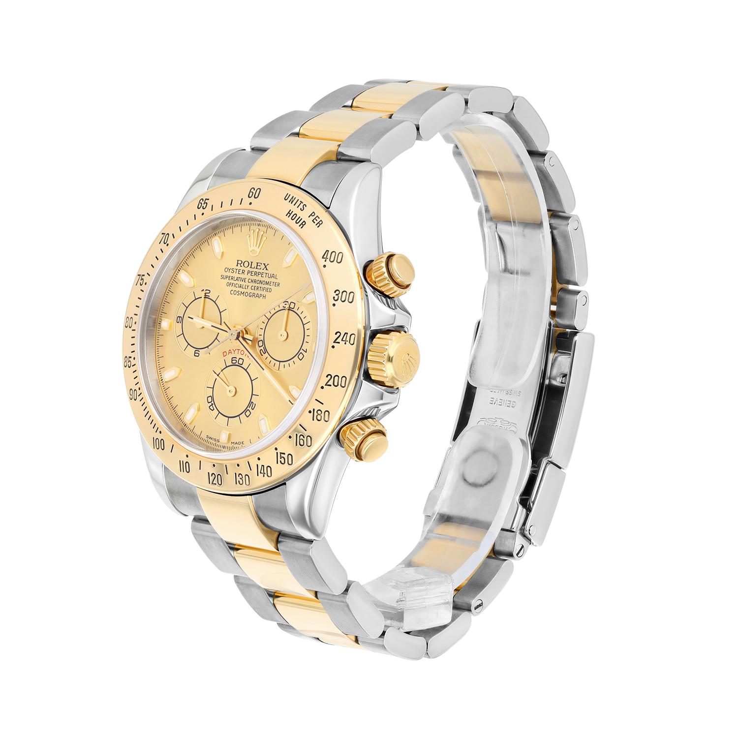 Rolex Daytona Stainless Steel & Yellow Gold Champagne Dial Mens Watch 116523 In Excellent Condition In New York, NY