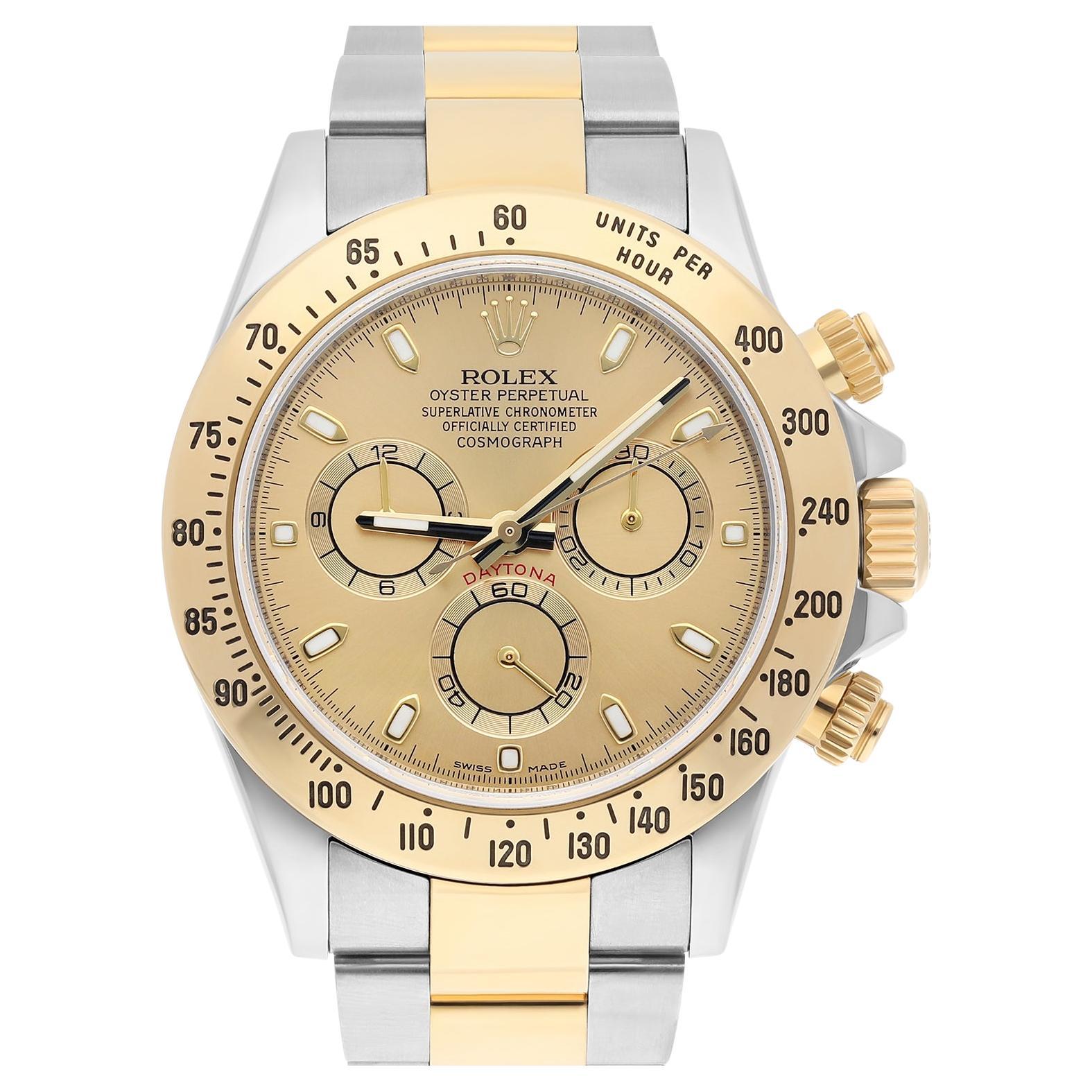 Rolex Daytona Montre pour hommes en acier inoxydable avec cadran champagne en or jaune 116523