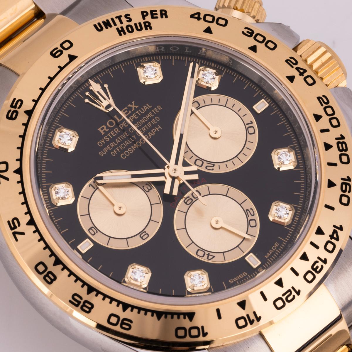 Round Cut Rolex Daytona Stainless Steel Yellow & Gold Diamond Dial 126503