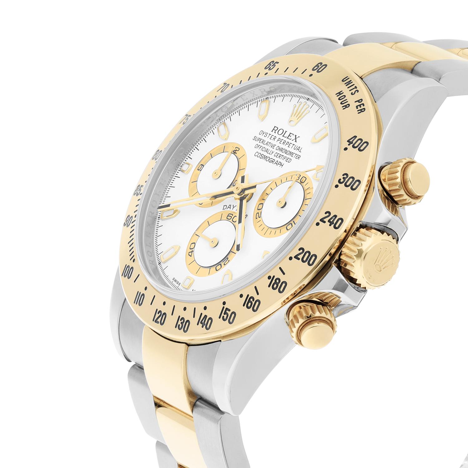 Modern Rolex Daytona Stainless Steel Yellow Gold White Dial Mens Watch 116523 Complete For Sale