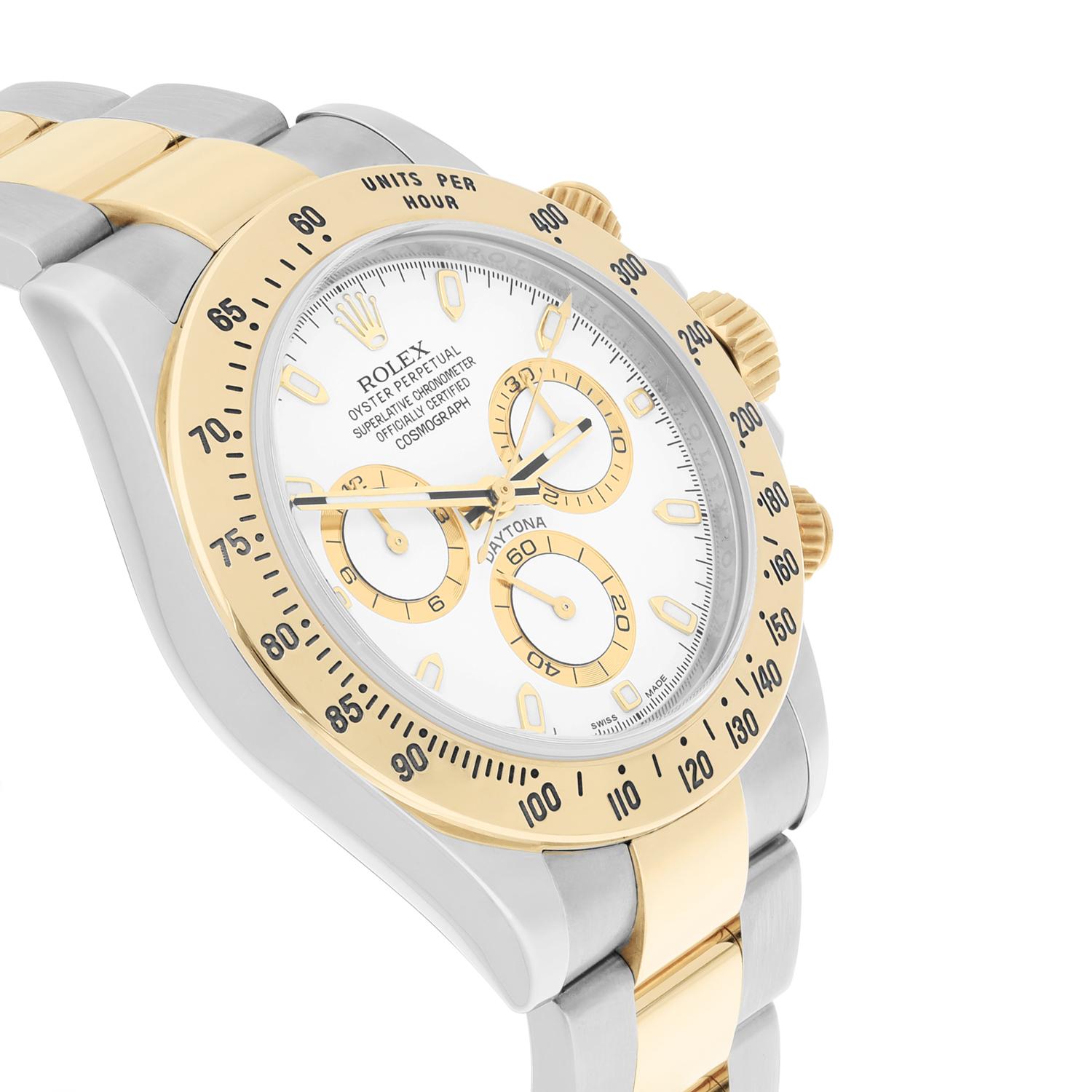 Men's Rolex Daytona Stainless Steel Yellow Gold White Dial Mens Watch 116523 Complete For Sale