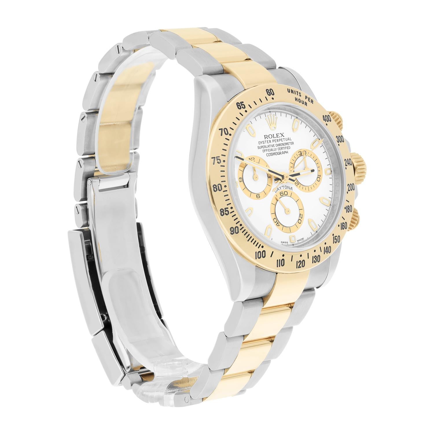 Modern Rolex Daytona Stainless Steel Yellow Gold White Dial Mens Watch 116523 Complete For Sale