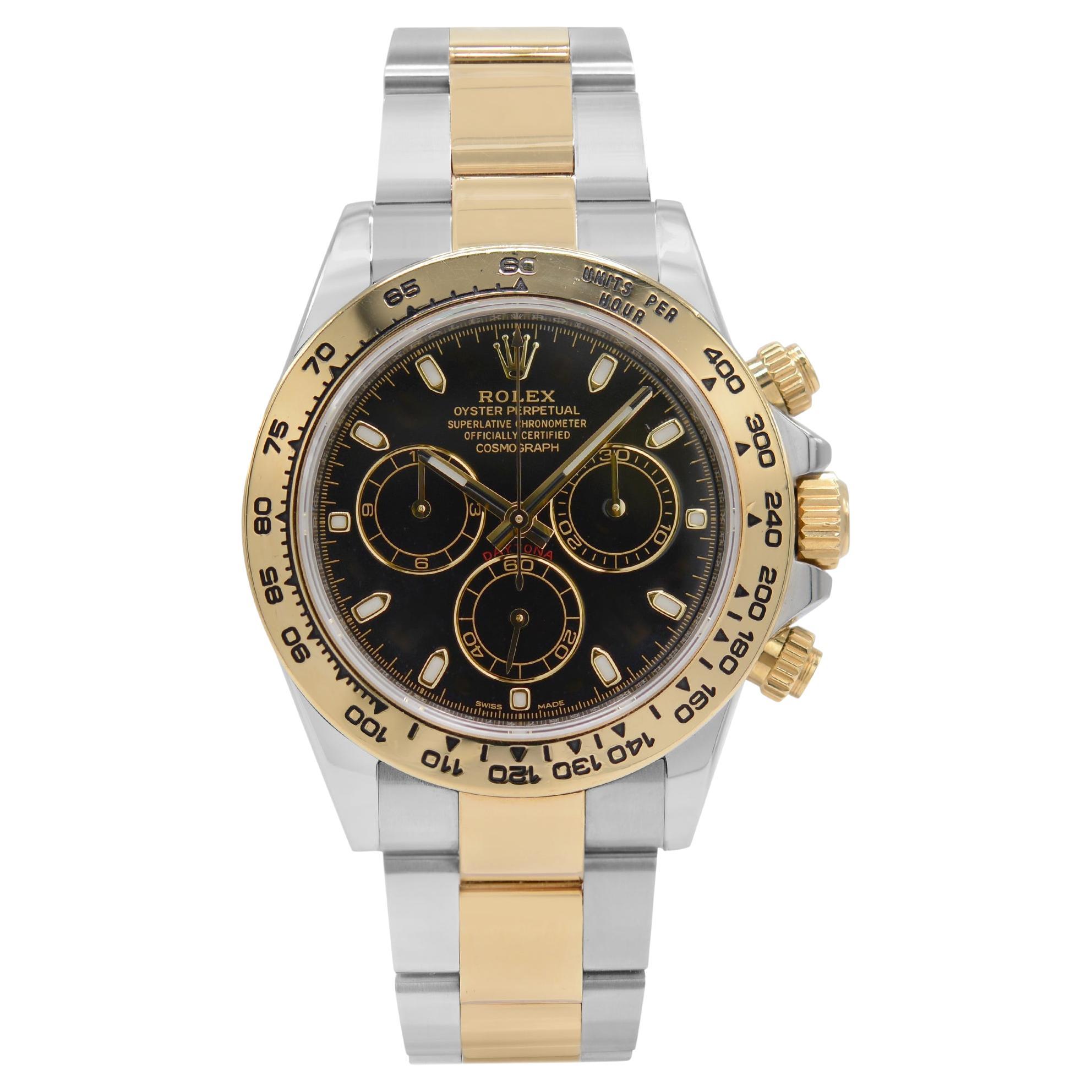 Rolex Daytona Steel 18K Yellow Gold Black Dial Mens Automatic Watch 116503