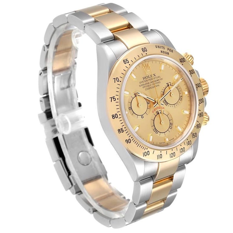 Rolex Daytona Steel 18K Yellow Gold Champagne Dial Mens Watch 116523 In Excellent Condition For Sale In Atlanta, GA