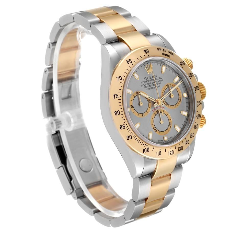 Rolex Daytona Stahl 18k Gelbgold Schiefer Zifferblatt Herrenuhr 116523 Box Papiere im Zustand „Hervorragend“ im Angebot in Atlanta, GA