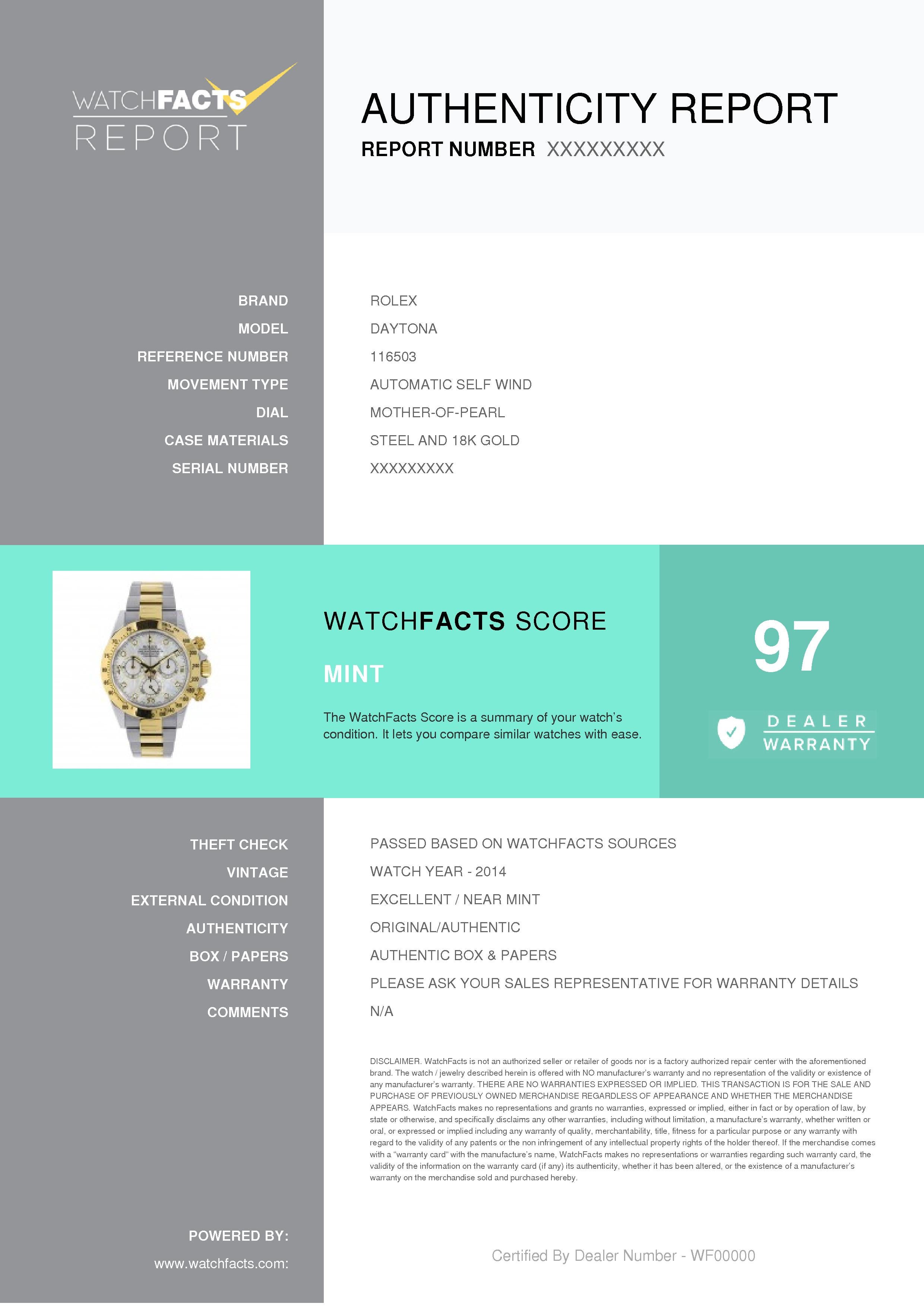 Rolex Daytona Steel & 18K Yellow Gold White MOP Diamond Dial Watch 116503 For Sale 2