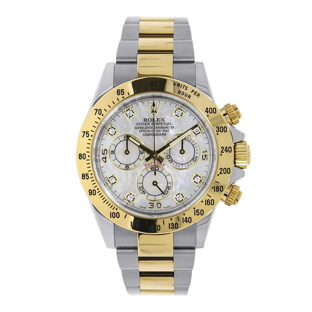 Rolex Daytona Steel & 18K Yellow Gold White MOP Diamond Dial Watch 116503 For Sale