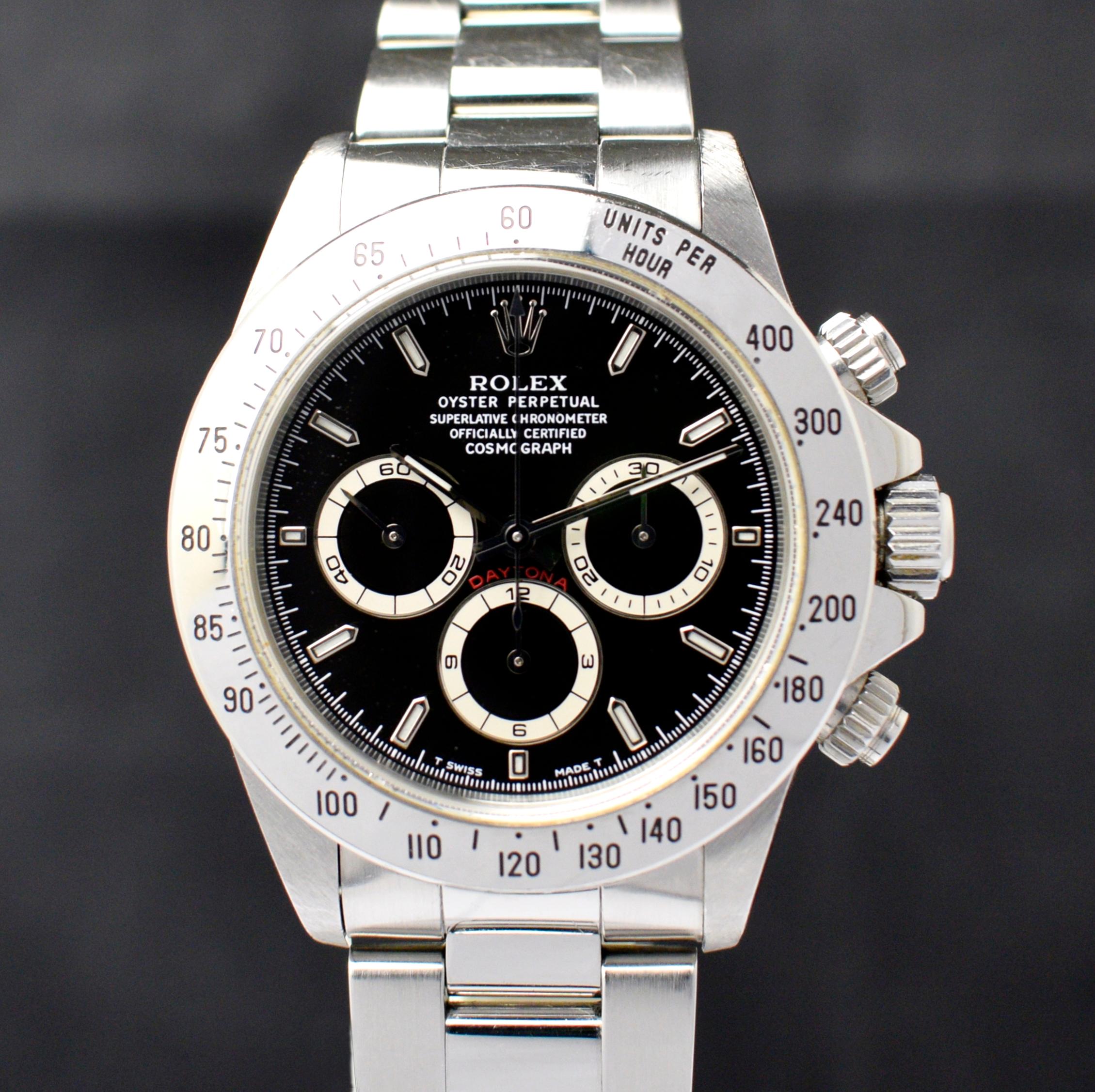 Rolex Daytona Stahlschwarzes Zifferblatt 16520 Cosmograph Chronograph Uhren-Set, 1997 für Damen oder Herren