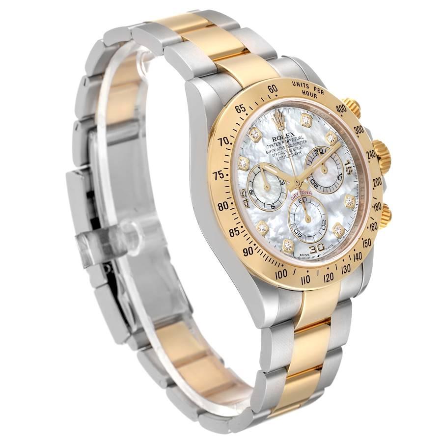 Rolex Daytona Stahl Perlmutt-Diamant-Herrenuhr 116523 Box Kartene im Zustand „Hervorragend“ im Angebot in Atlanta, GA