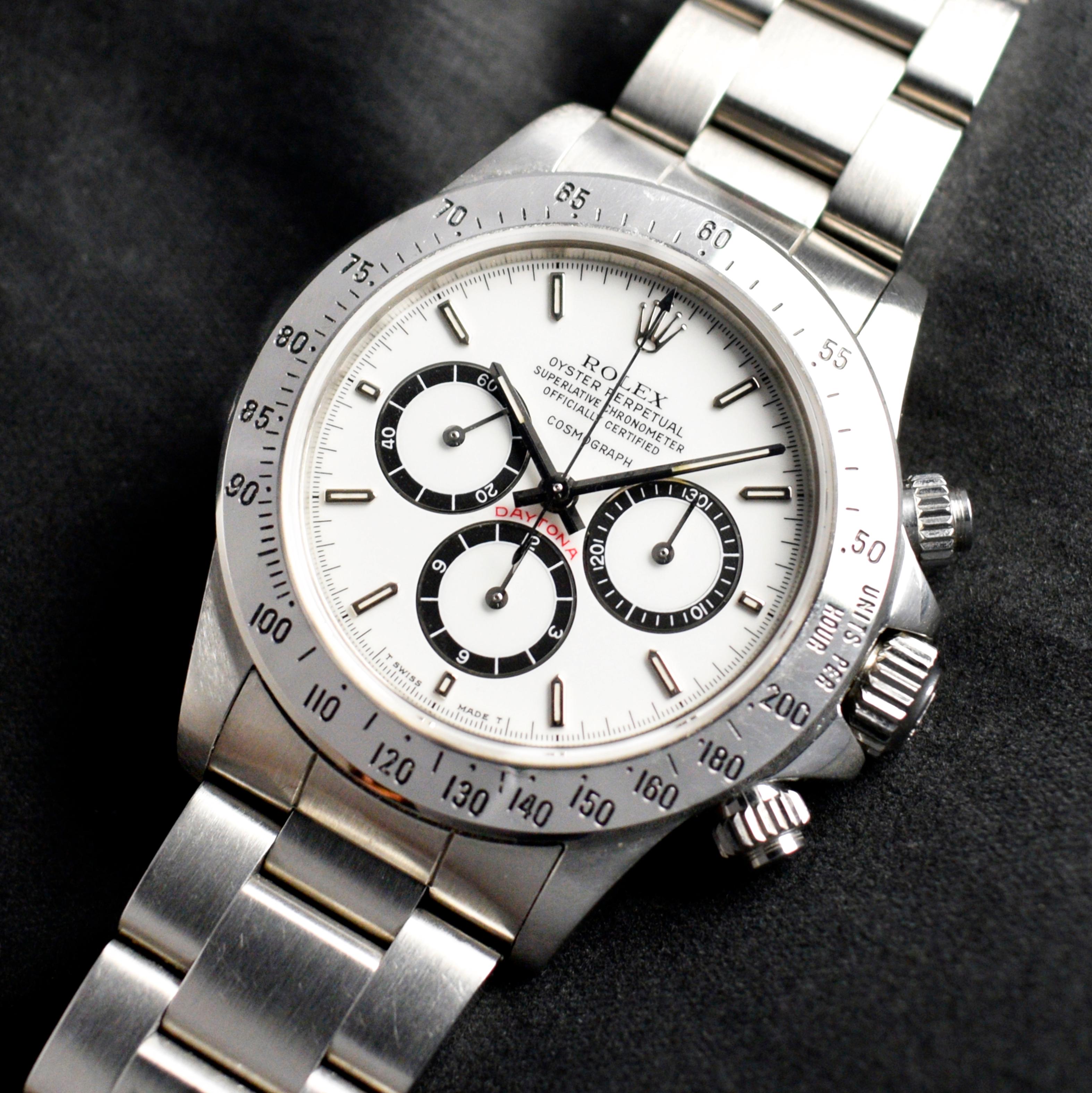 Rolex Montre Cosmograph Daytona à cadran flottant en porcelaine d'acier 16520, service complet, 1988 Bon état à Central & Western District, HK