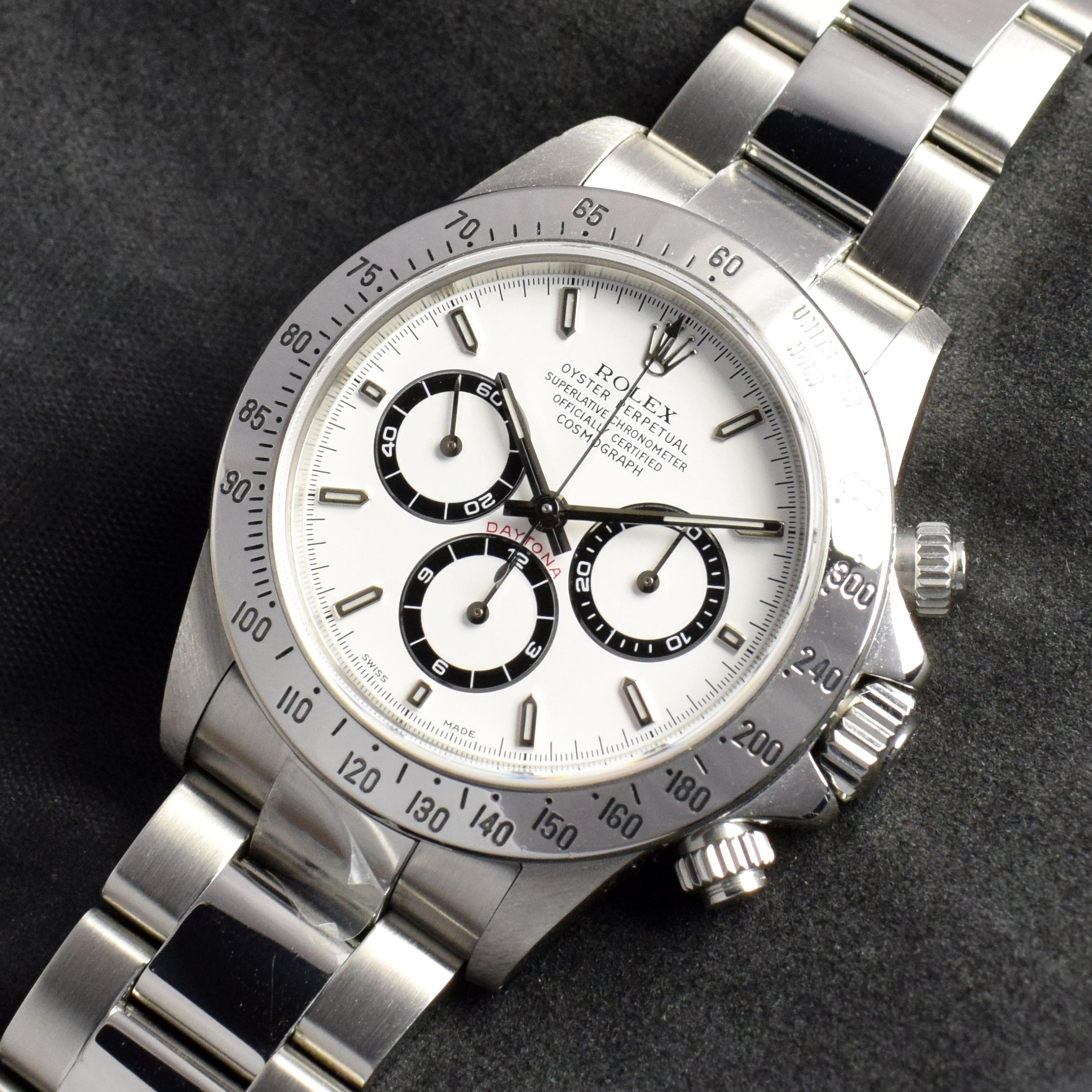 Rolex Daytona Stahlweißes Zifferblatt 16520 Cosmograph Chronograph Uhr & Papier, 1998 im Zustand „Gut“ in Central & Western District, HK
