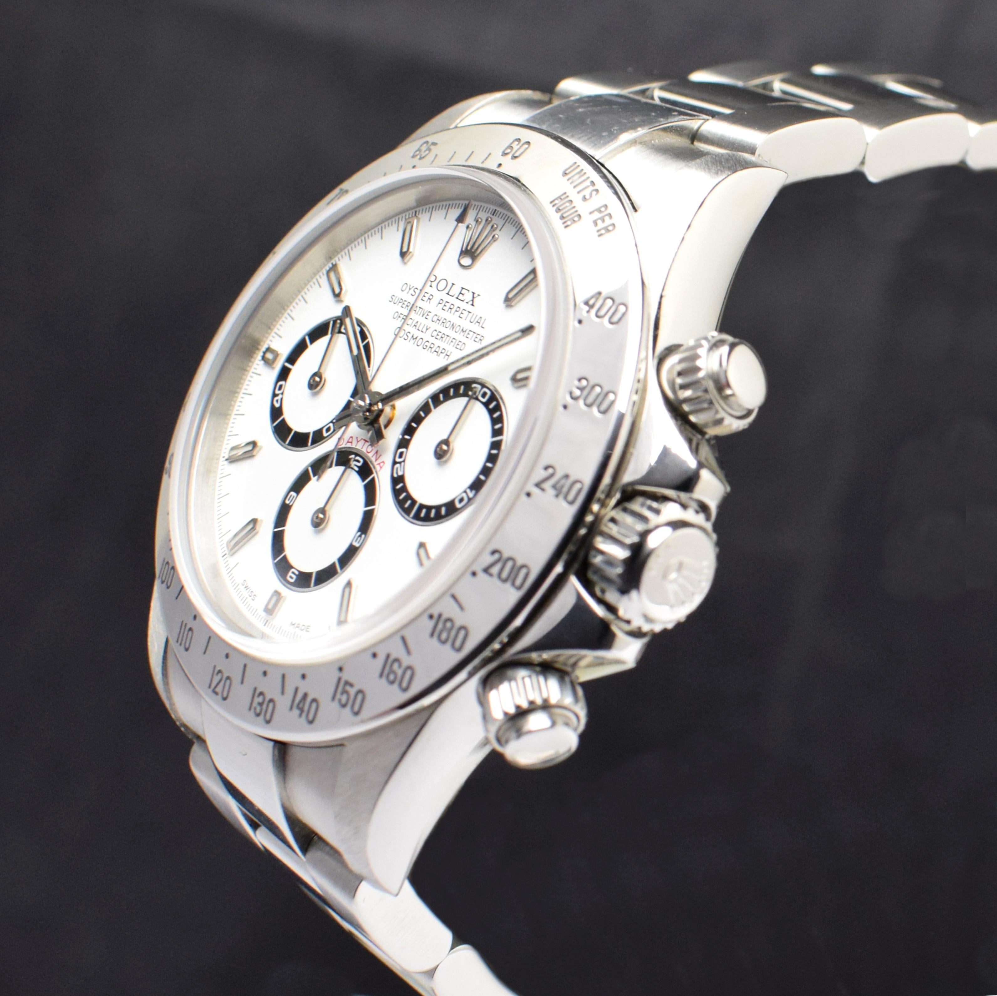 Rolex Daytona Stahlweißes Zifferblatt 16520 Cosmograph Chronograph Uhr & Papier, 1998 1