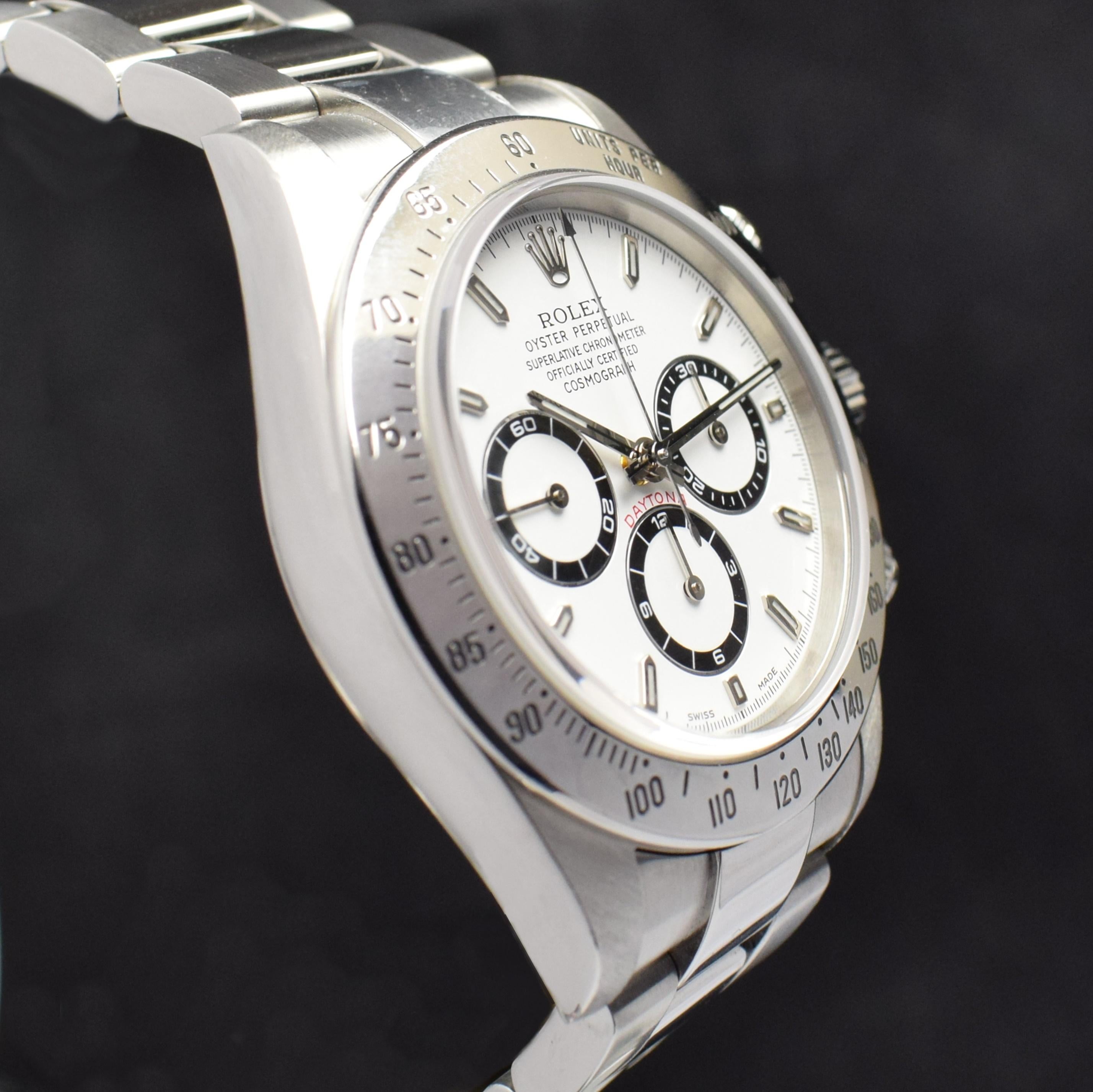 Rolex Daytona Stahlweißes Zifferblatt 16520 Cosmograph Chronograph Uhr & Papier, 1998 2