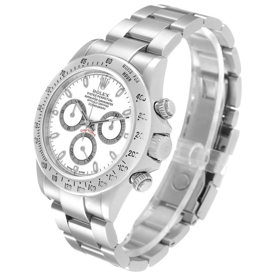 Rolex Daytona Stahl Weißes Zifferblatt Chronograph Herrenuhr 116520 im Angebot 1