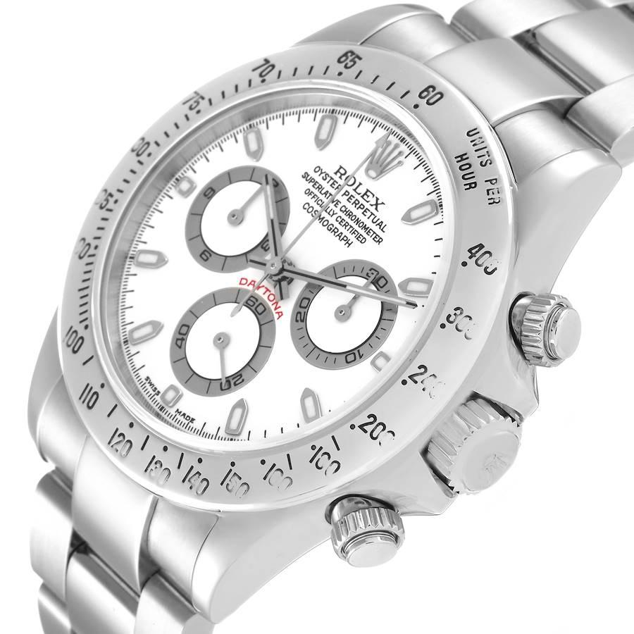 Rolex Daytona Stahl Weißes Zifferblatt Chronograph Herrenuhr 116520 im Angebot 2