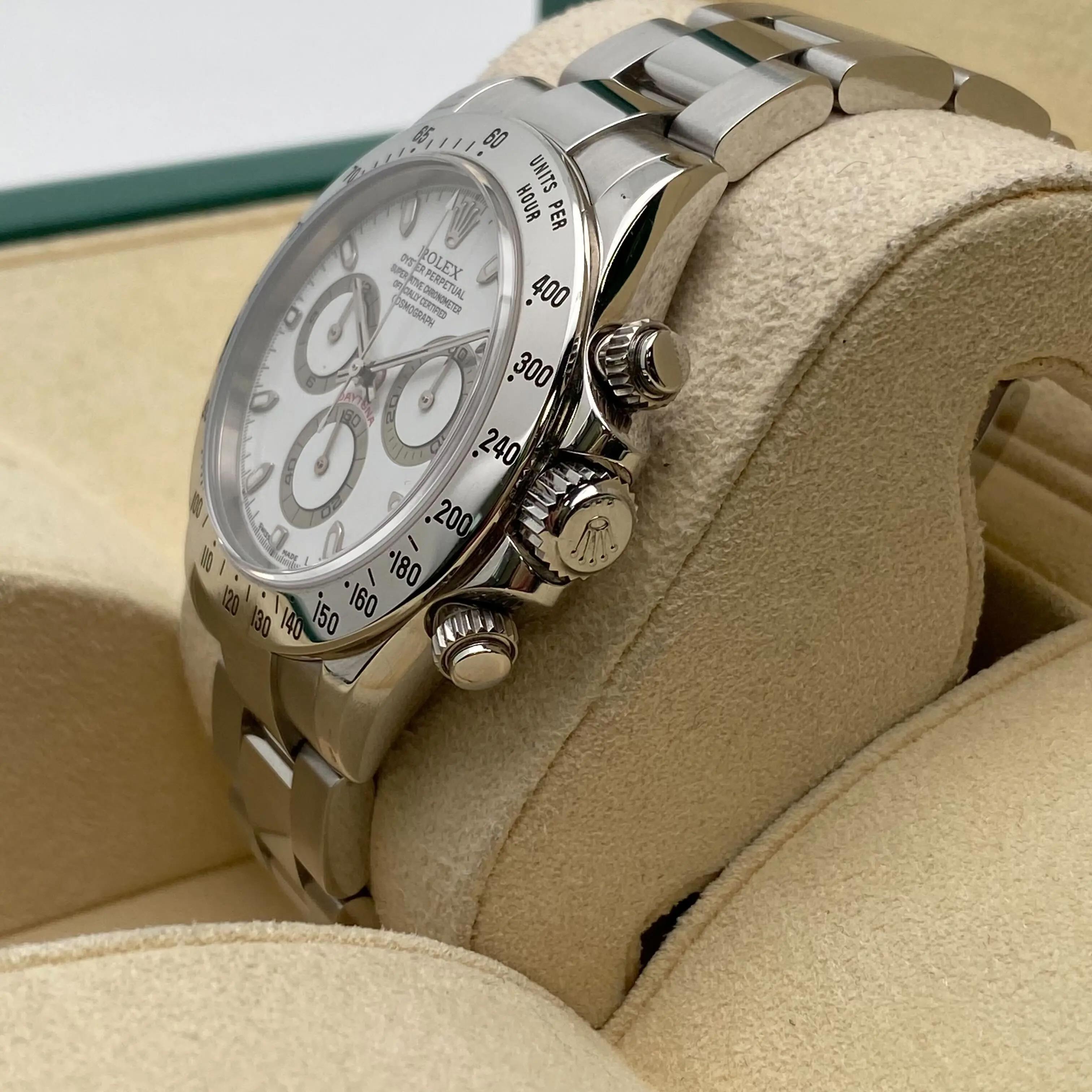 Rolex Daytona Stahl Weiß Sticks Zifferblatt Automatik Herrenuhr 116520 im Zustand „Gut“ im Angebot in New York, NY