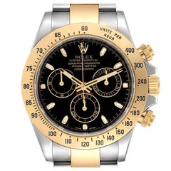 Rolex Daytona Steel Yellow Gold Black Dial Mens Watch 116523 Box Card