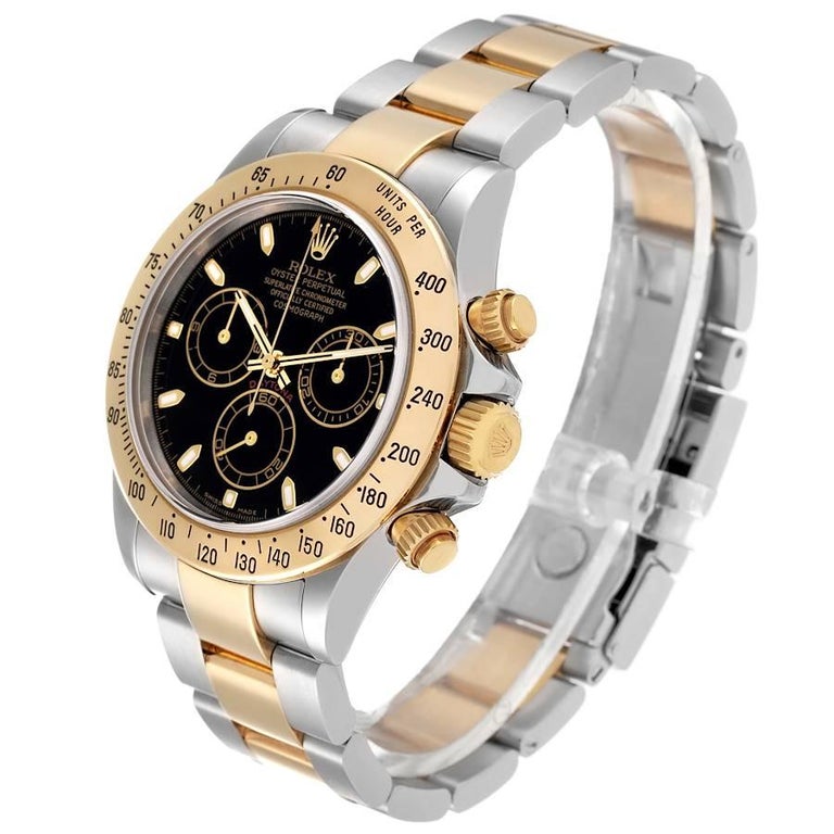 Rolex Daytona Steel Yellow Gold Black Dial Mens Watch 116523 Box Papers ...