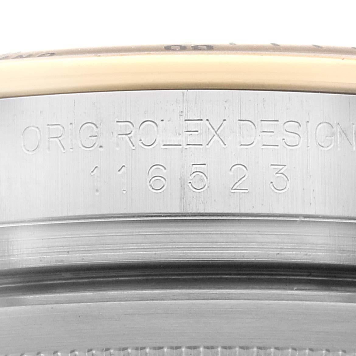 Rolex Daytona Steel Yellow Gold Black Diamond Dial Mens Watch 116523 Box Card In Excellent Condition In Atlanta, GA