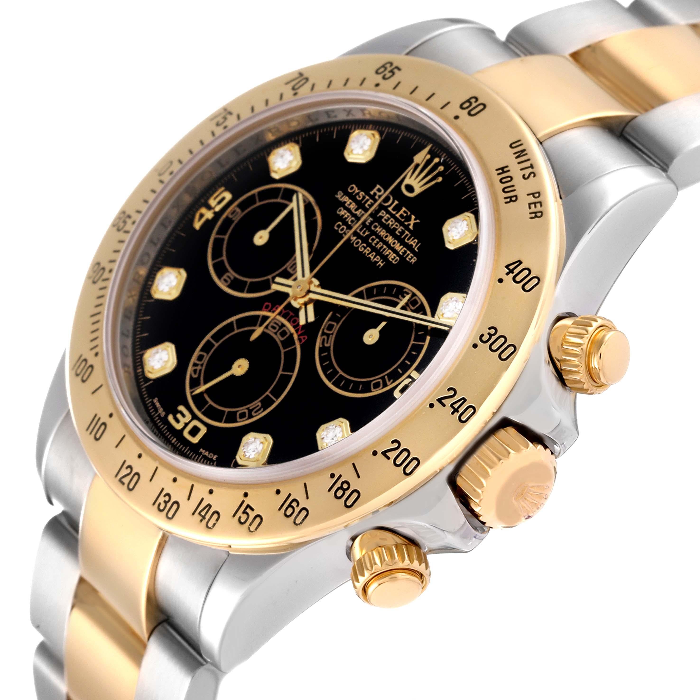 Men's Rolex Daytona Steel Yellow Gold Black Diamond Dial Mens Watch 116523 Box Card
