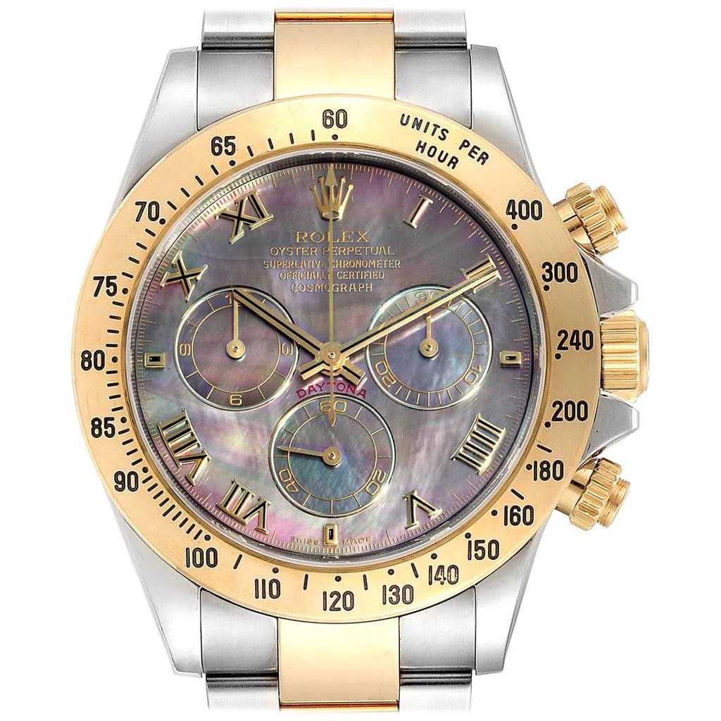 Rolex Daytona Steel Yellow Gold Black Mother of Pearl Dial Chronograph Men's
