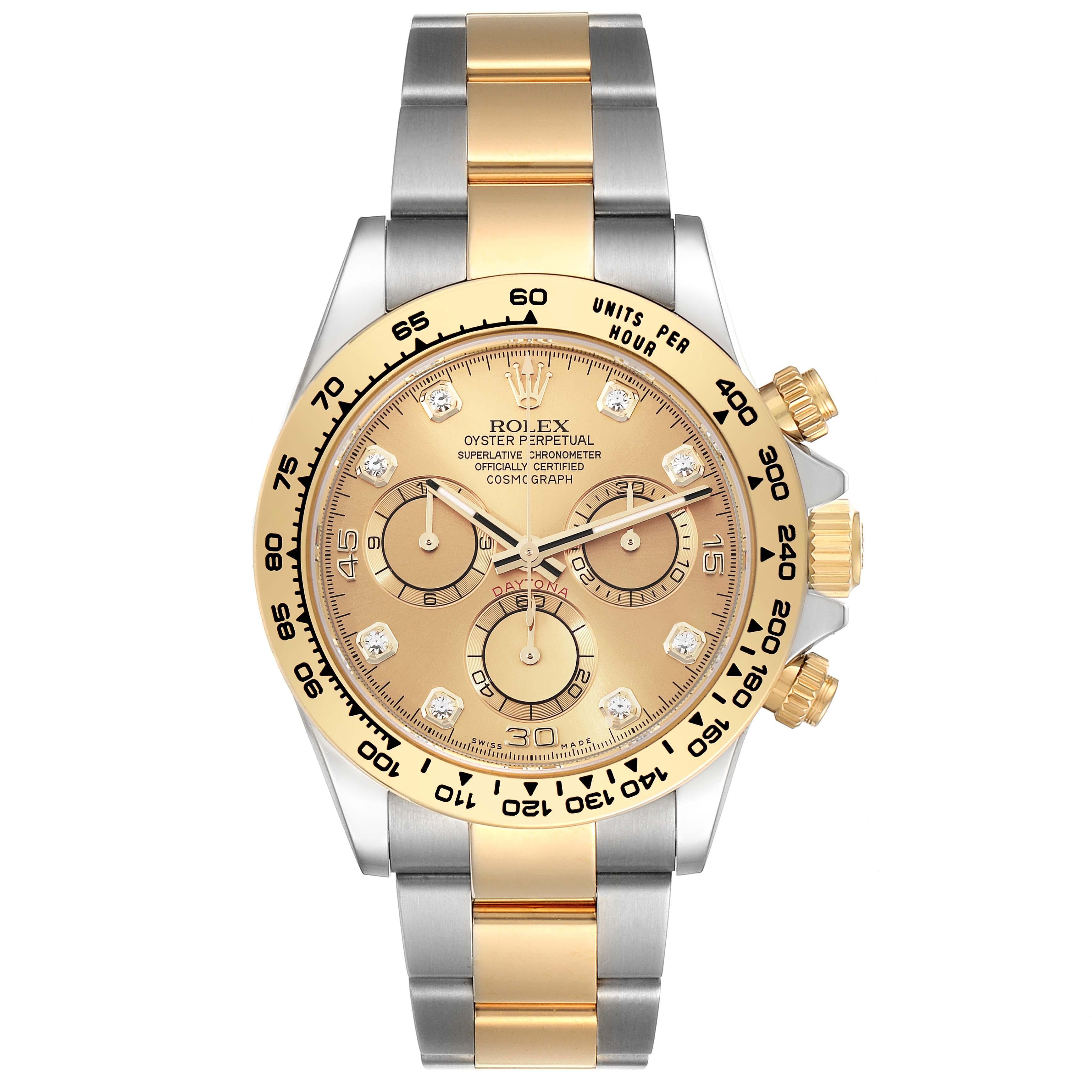 Men's Rolex Daytona Steel Yellow Gold Diamond Dial Mens Watch 116503 Box Card