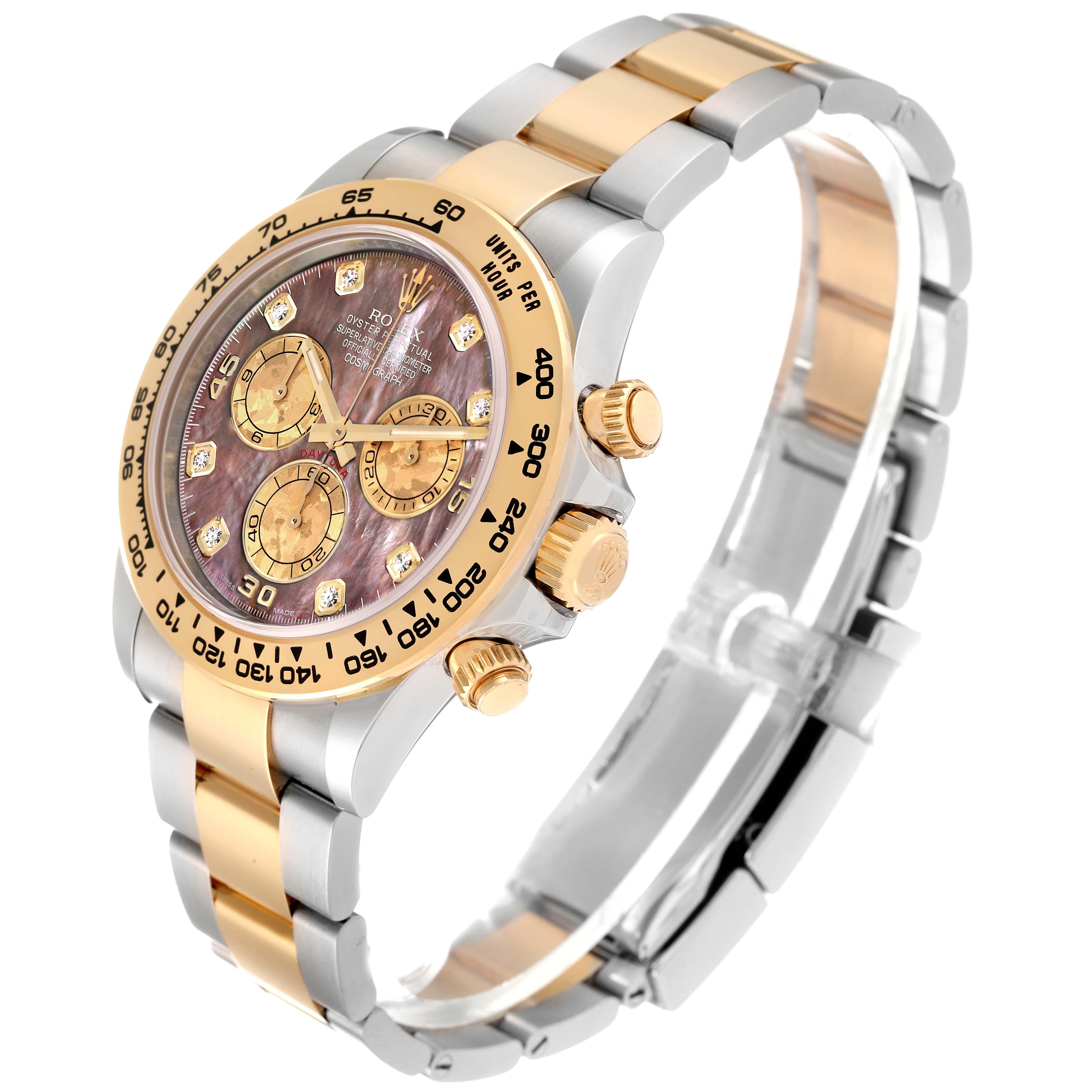 Rolex Daytona Steel Yellow Gold Mother of Pearl Diamond Watch 116503 Box Card 8