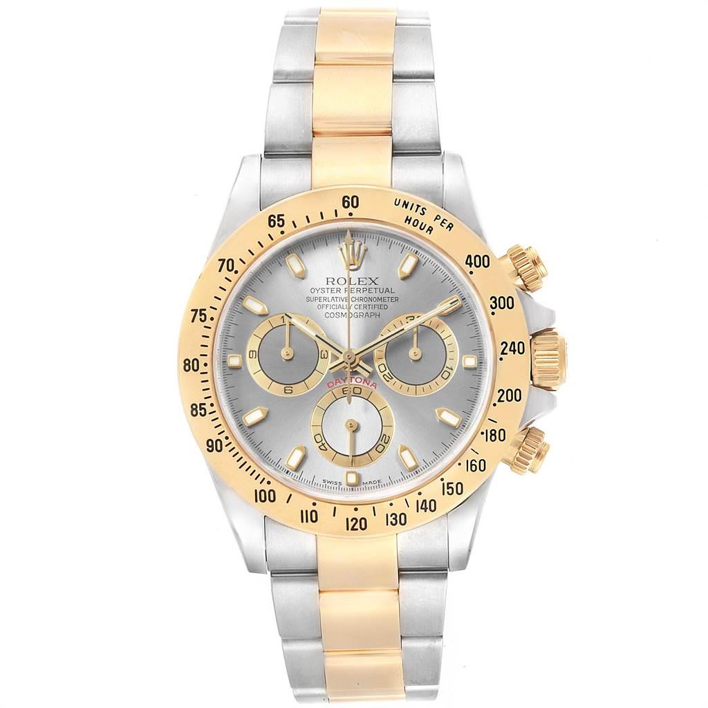 Rolex Daytona Stahl Gelbgold Schiefer Zifferblatt Chronograph Herrenuhr 116523 im Zustand „Hervorragend“ im Angebot in Atlanta, GA