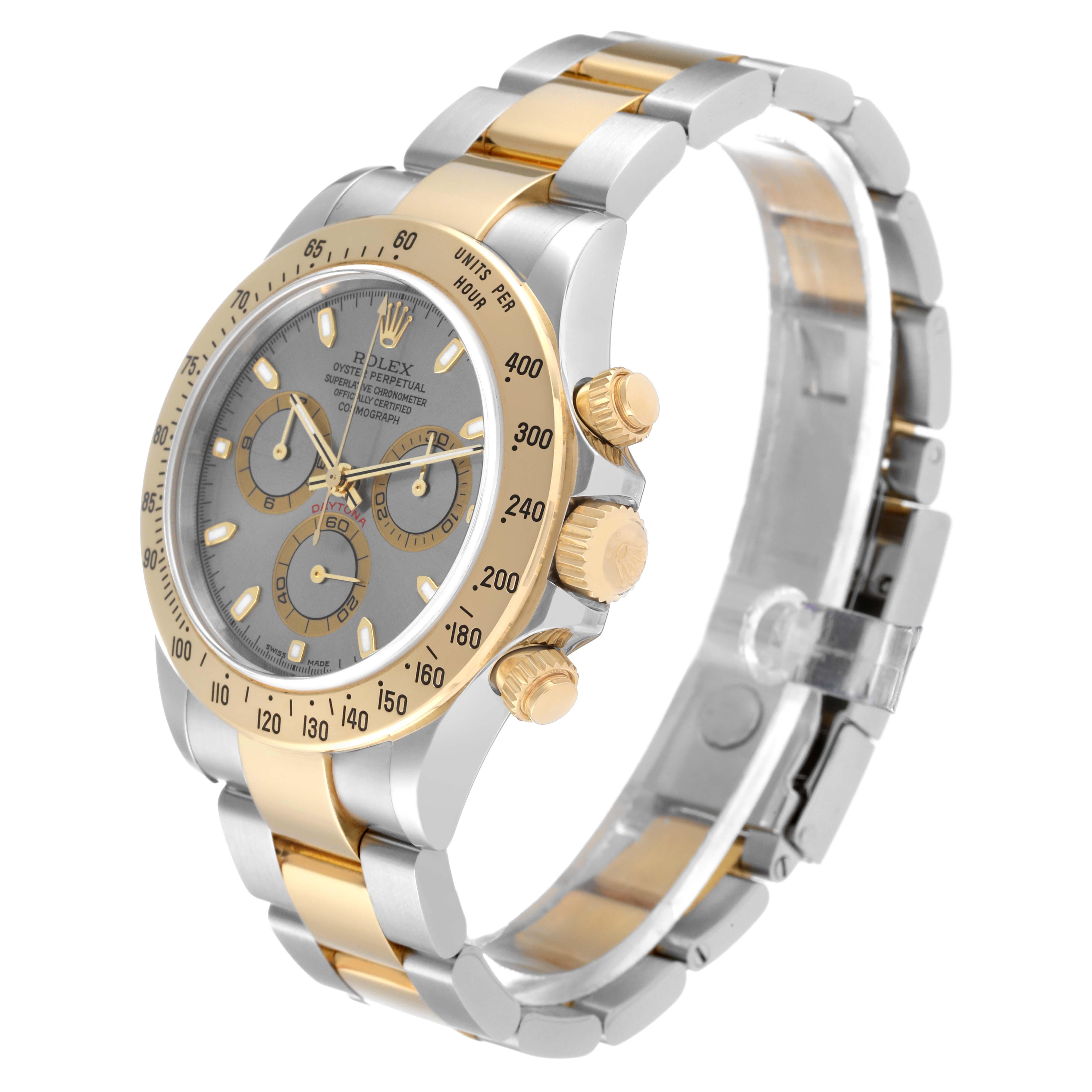 Rolex Daytona Steel Yellow Gold Slate Dial Mens Watch 116523 Box Papers In Excellent Condition In Atlanta, GA