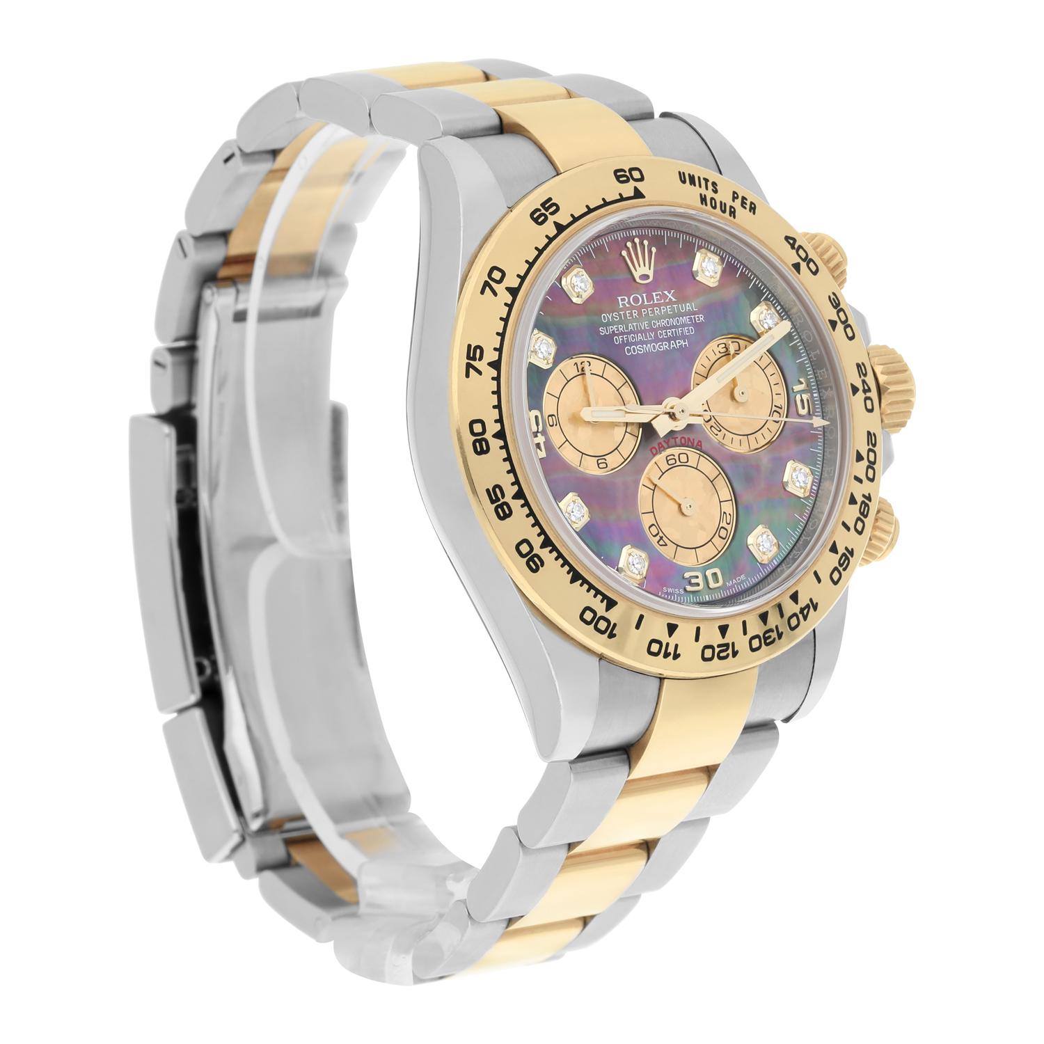 Rolex Daytona Stahl/Gelbgolduhr Tahitian MOP Diamant-Zifferblatt 116503 Box+ Card im Zustand „Hervorragend“ in New York, NY