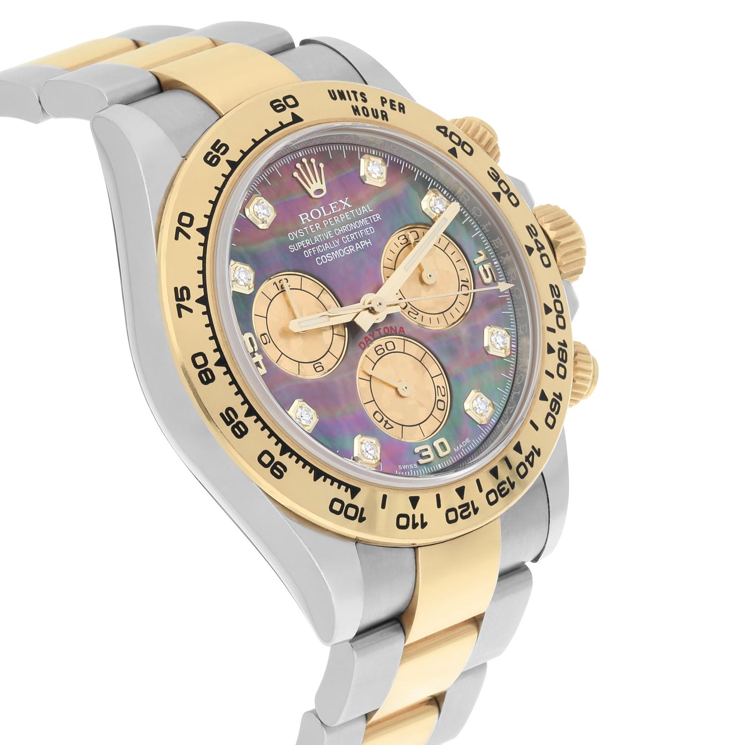 Rolex Daytona Stahl/Gelbgolduhr Tahitian MOP Diamant-Zifferblatt 116503 Box+ Card 1