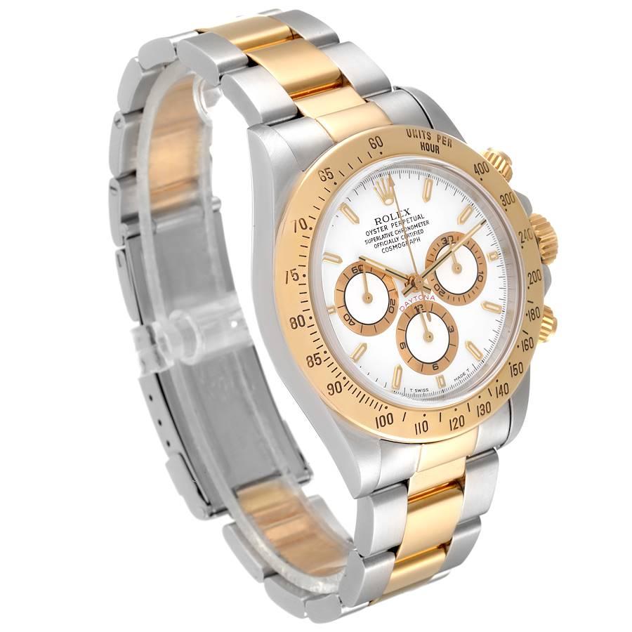 Rolex Daytona Steel Yellow Gold White Dial Mens Watch 16523 In Excellent Condition For Sale In Atlanta, GA