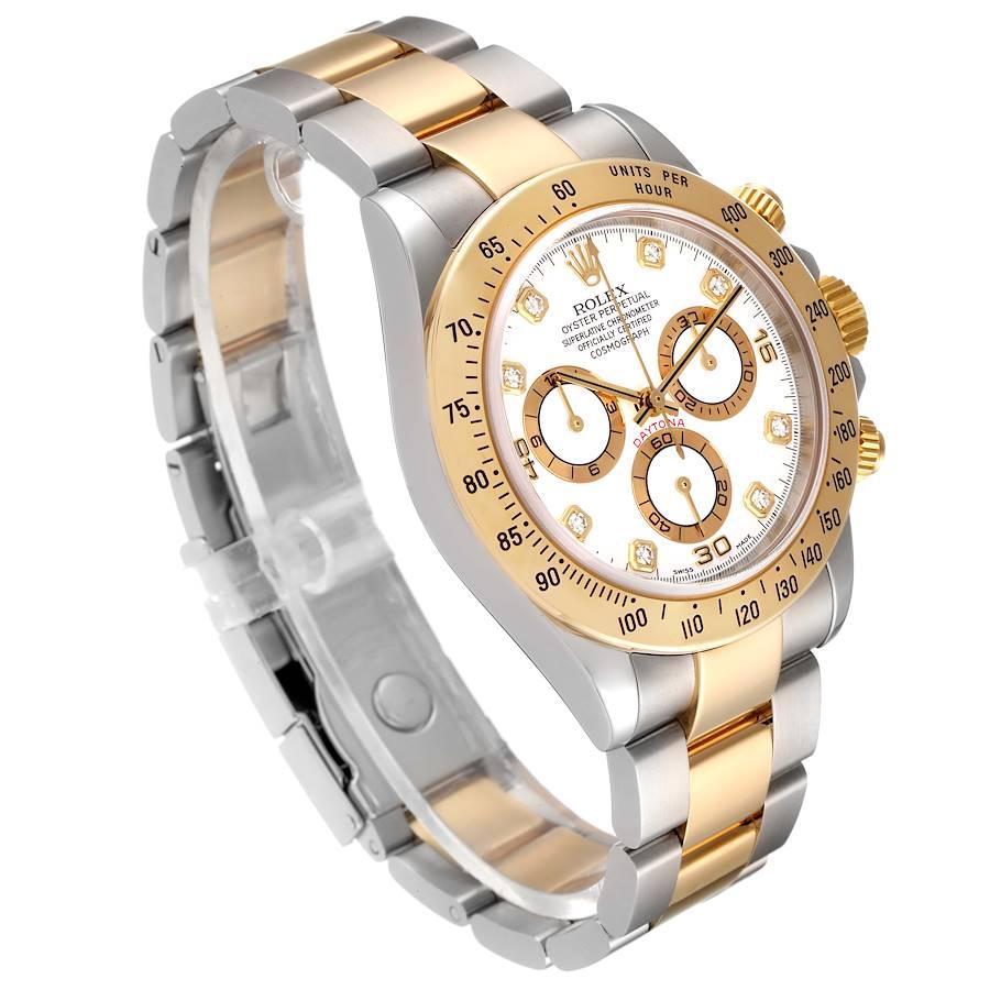 Rolex Daytona Steel Yellow Gold White Diamond Dial Mens Watch 116523 In Excellent Condition For Sale In Atlanta, GA