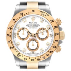 Rolex Daytona Steel Yellow Gold White Diamond Dial Mens Watch 116523