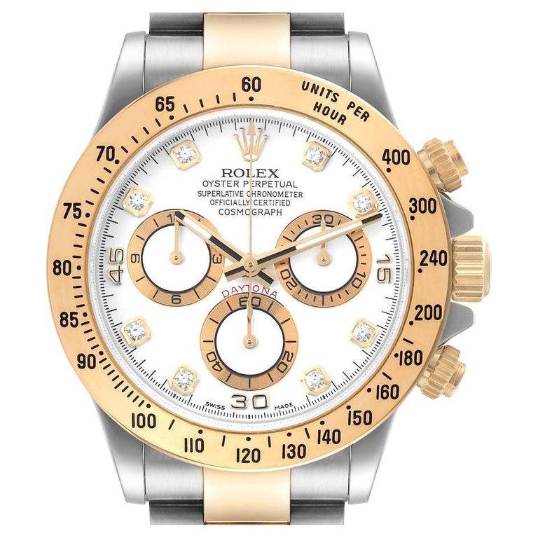 Rolex Daytona Steel Yellow Gold White Diamond Dial Mens Watch