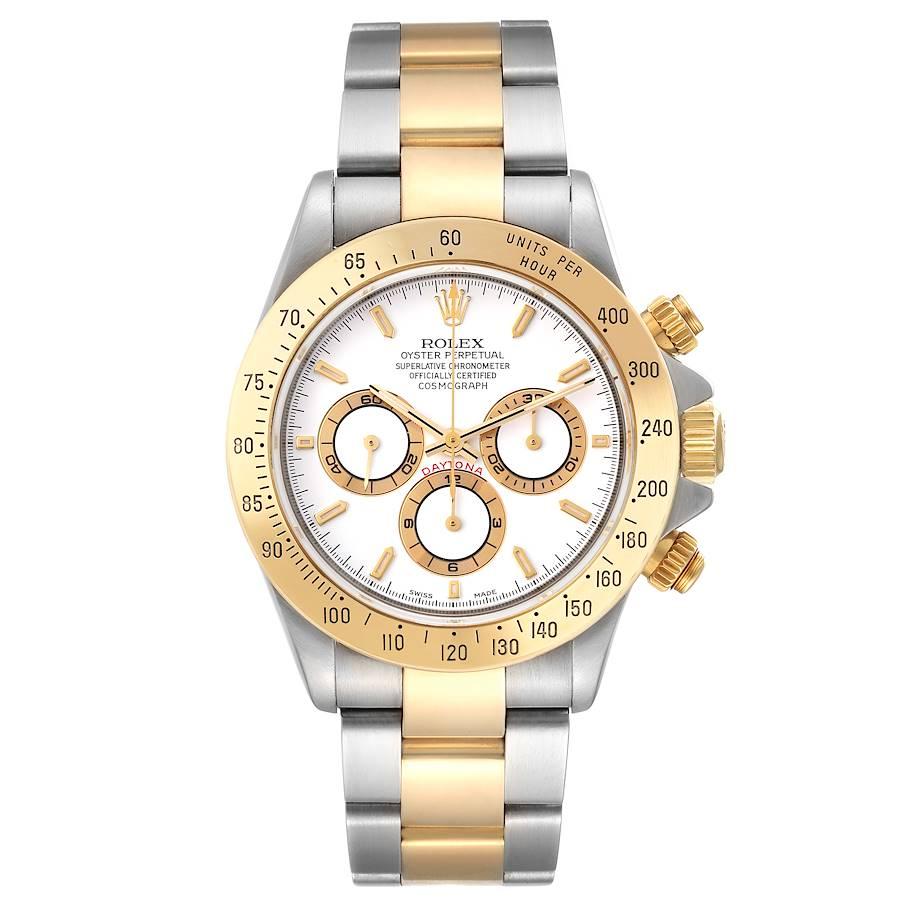 Rolex Daytona Steel Yellow Gold Zenith Movement Mens Watch 16523 Box Papers. Zenith-based automatic self-winding chronograph movement. Officially certified chronometer. Stainless steel and 18K yellow gold case 40.0 mm in diameter. Special screw-down