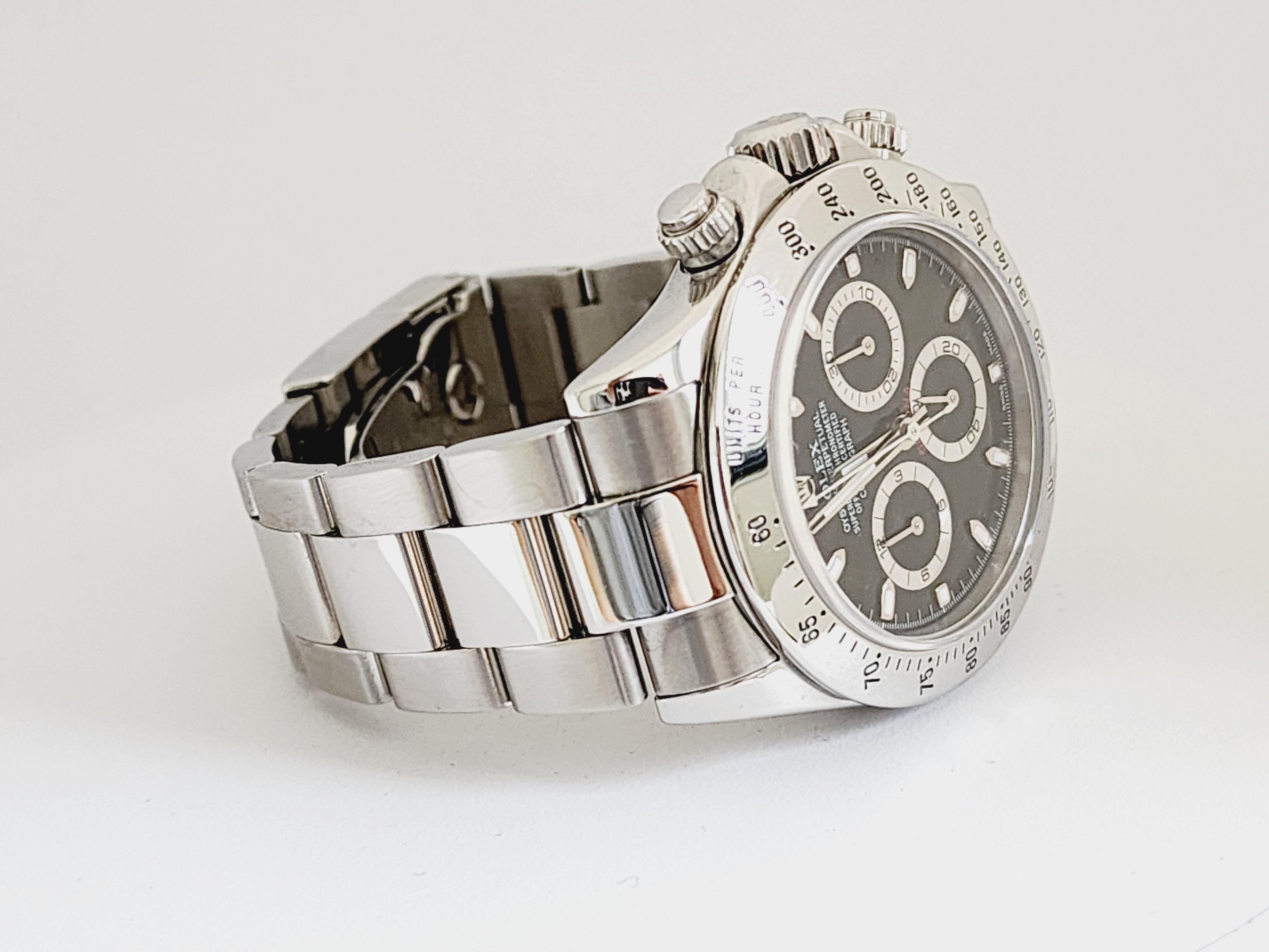 Rolex Daytona Watch Black Stainless Steel Cosmograph In Excellent Condition In Great Neck, NY